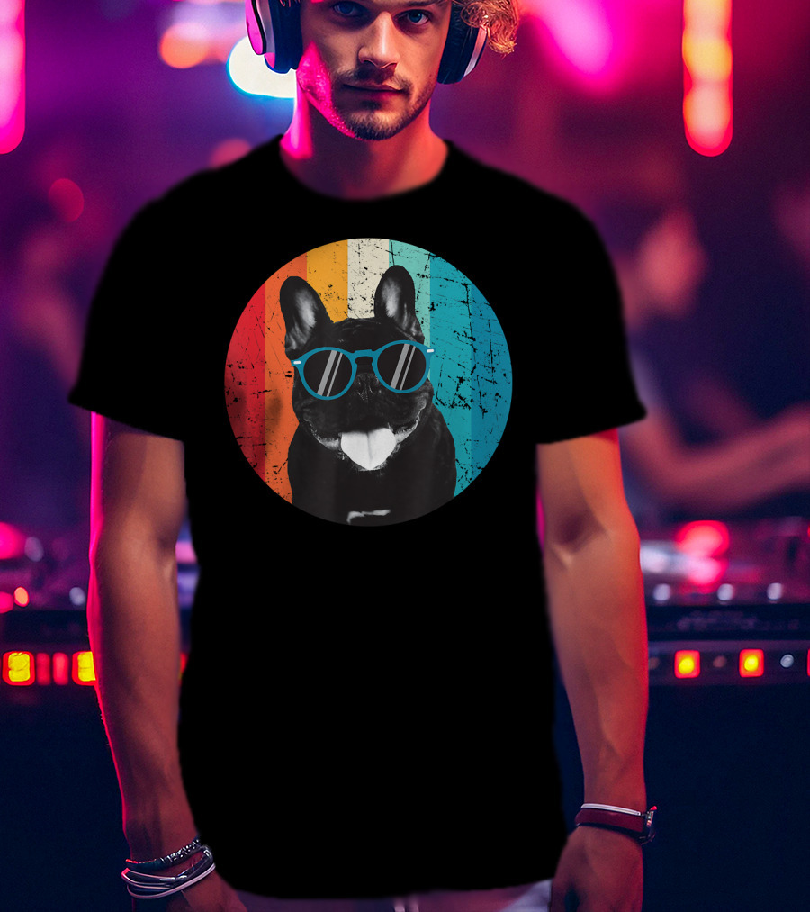 Vintage Dog Lover Sunglasses Retro Stripes T-Shirt