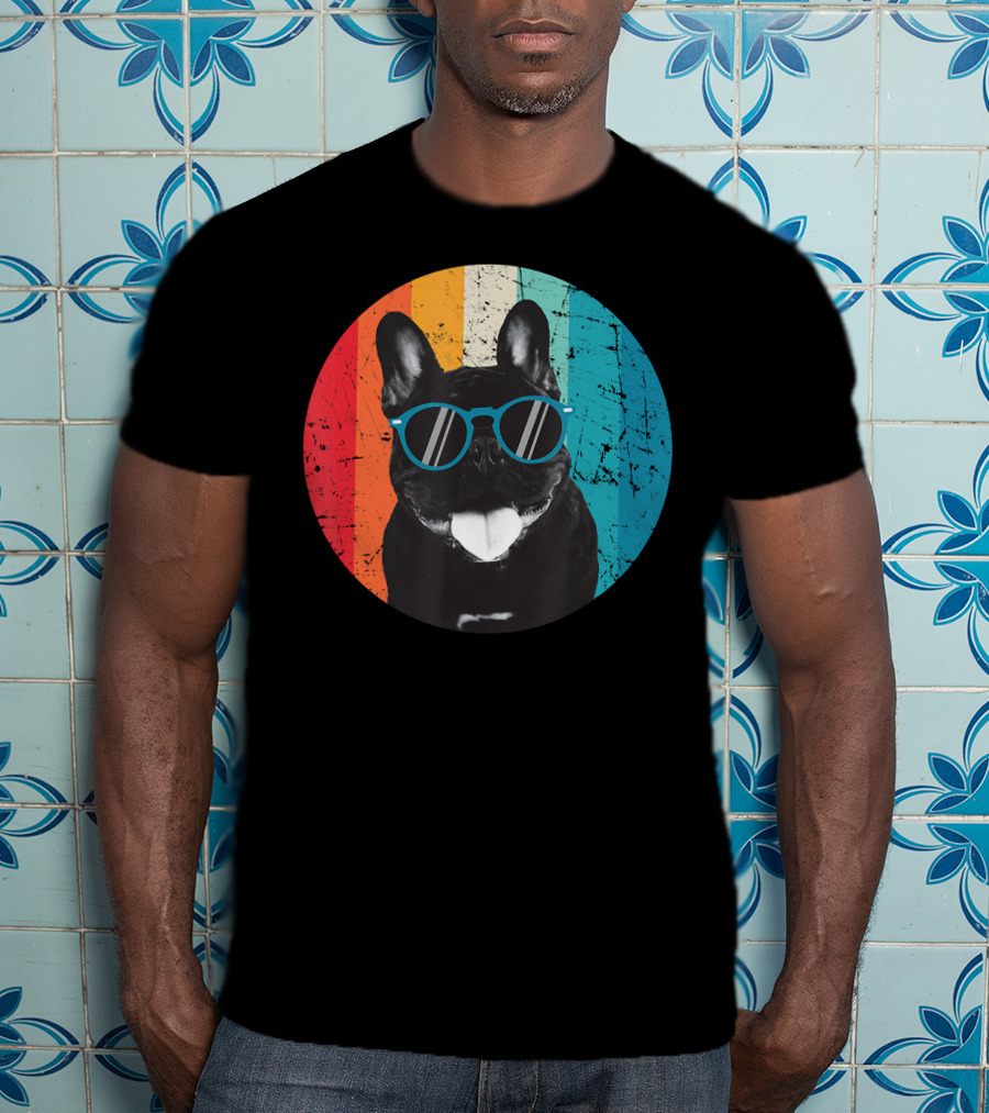 Vintage Dog Lover Sunglasses Retro Stripes T-Shirt