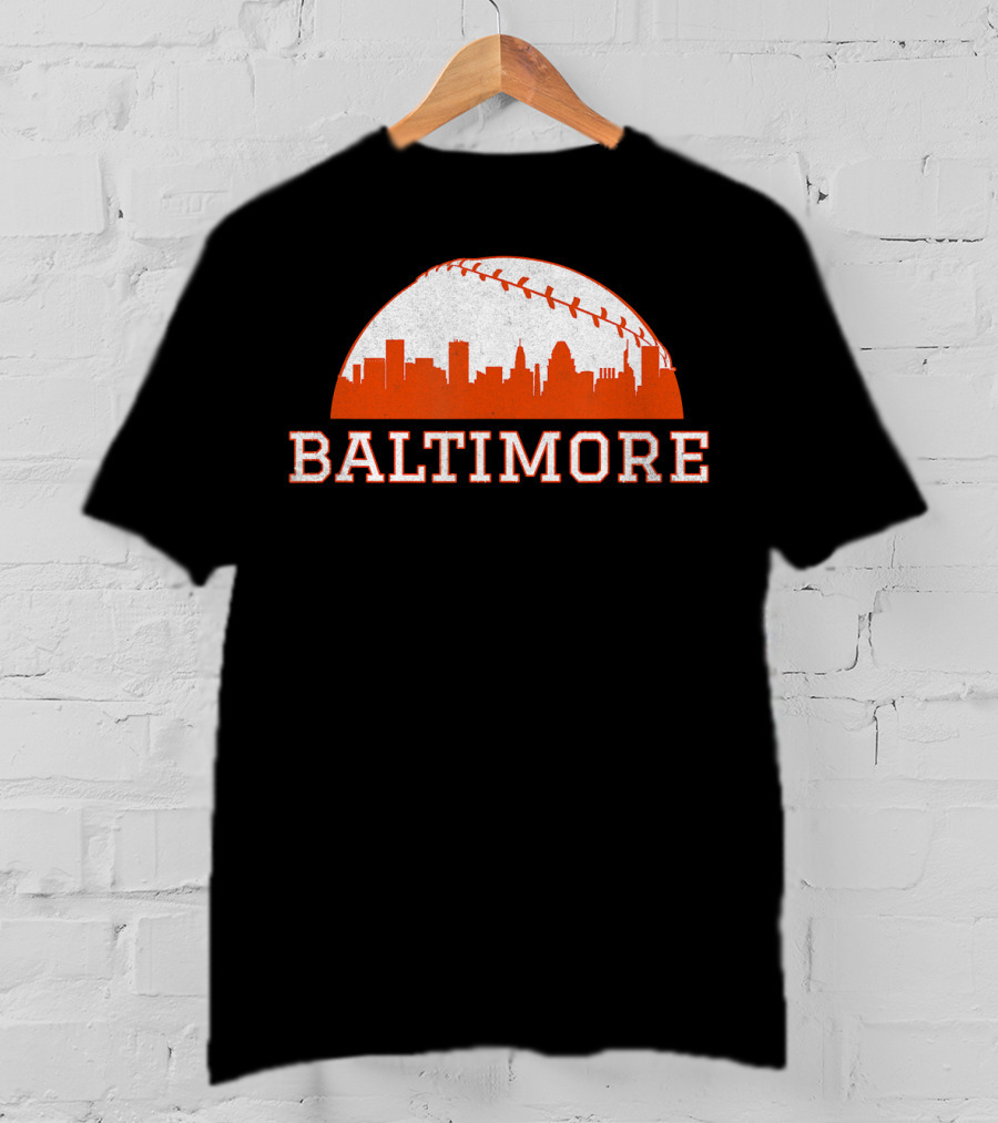 Baltimore Vintage Skyline With Baseball T-Shirt