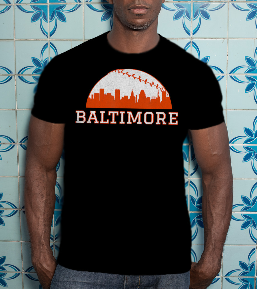 Baltimore Vintage Skyline With Baseball T-Shirt