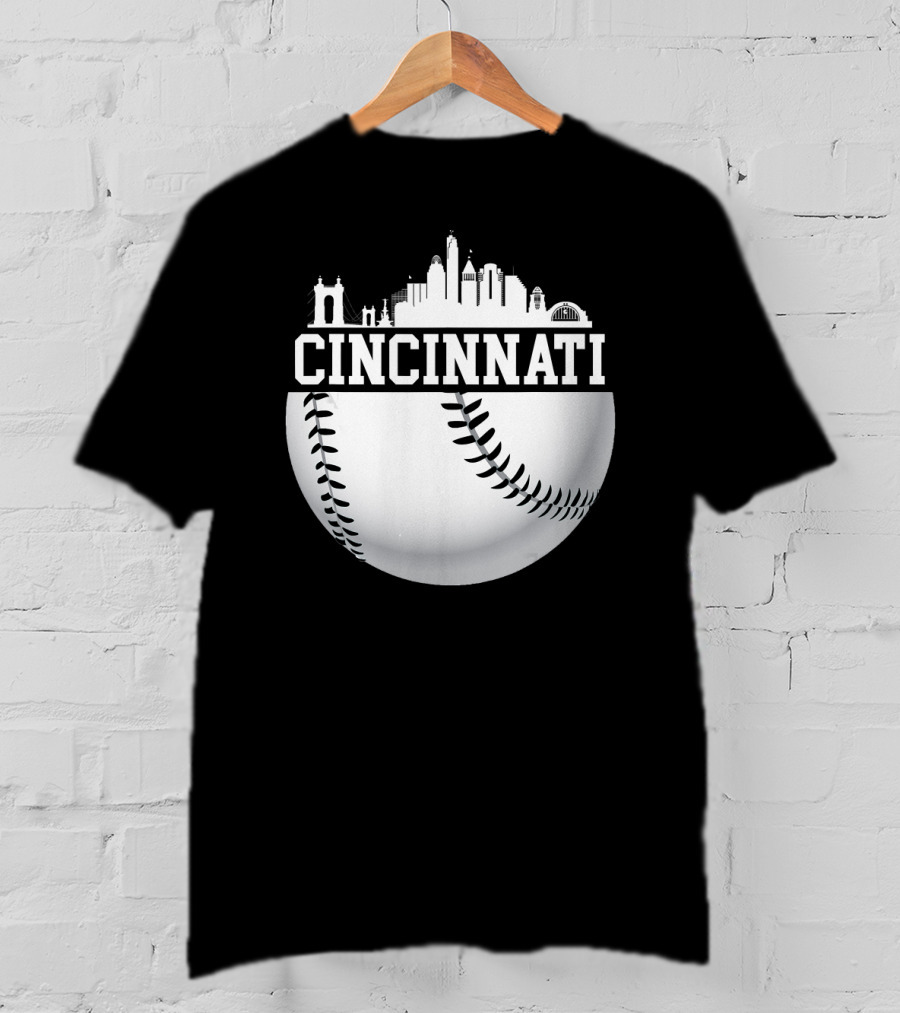 Cincinnati Skyline Baseball Vintage Downtown Cityscape T-Shirt