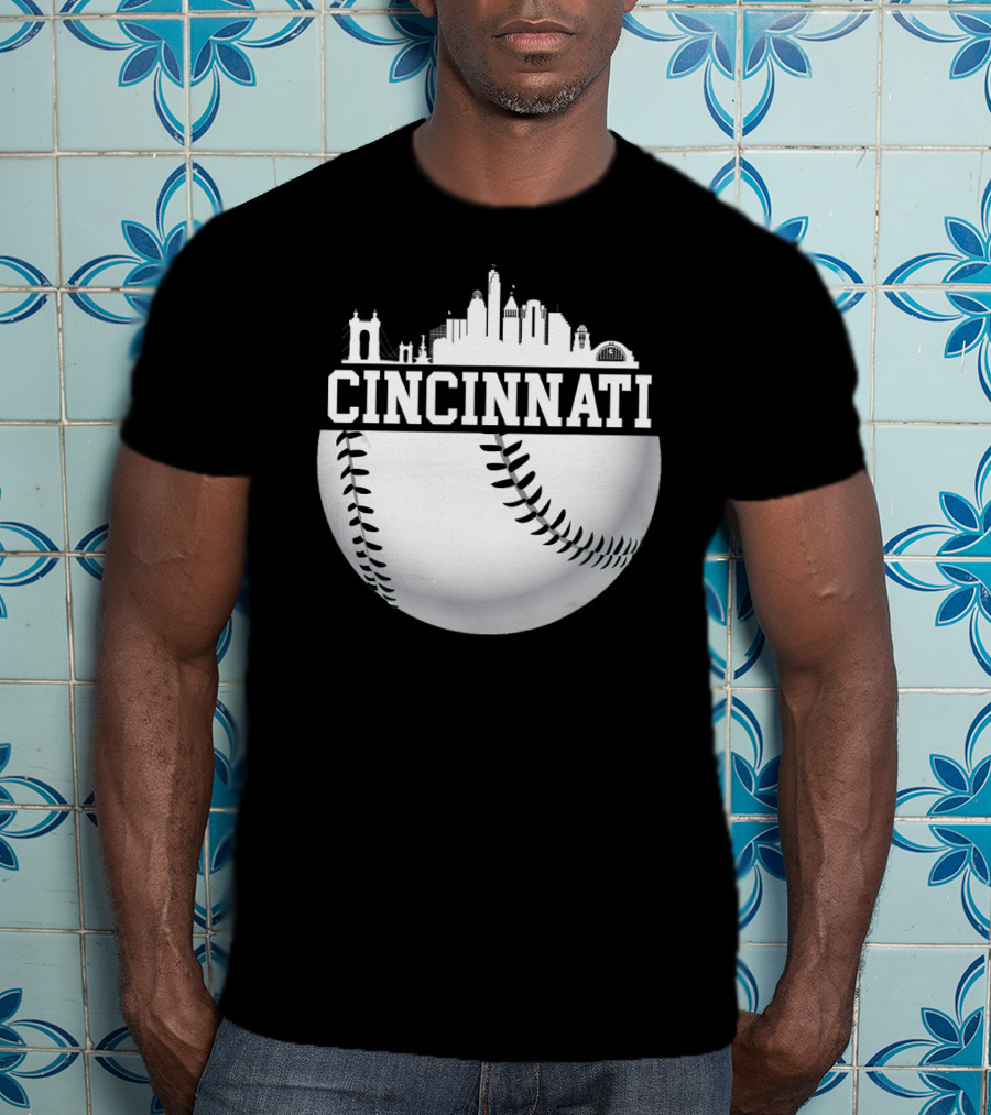 Cincinnati Skyline Baseball Vintage Downtown Cityscape T-Shirt