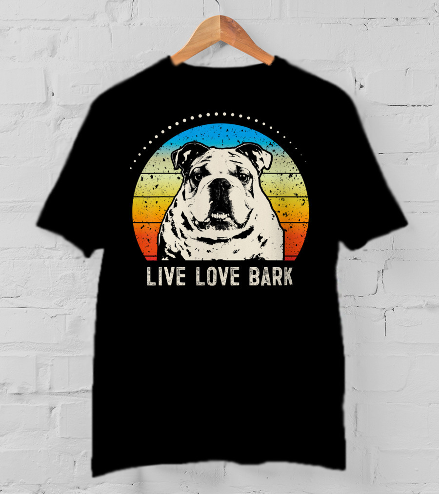 Live Love Bark Vintage English Bulldog Retro Sunset T-Shirt
