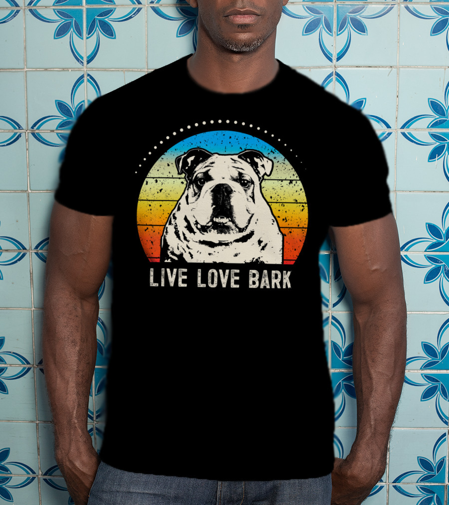 Live Love Bark Vintage English Bulldog Retro Sunset T-Shirt