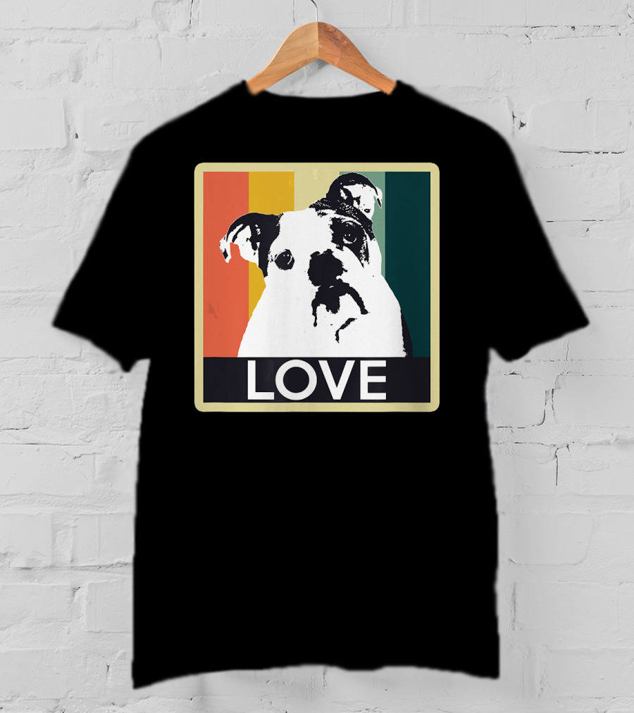 Vintage English Bulldog Love Retro Style Stripes T-Shirt
