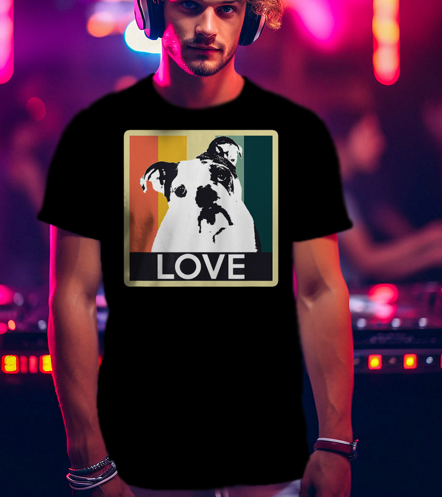 Vintage English Bulldog Love Retro Style Stripes T-Shirt