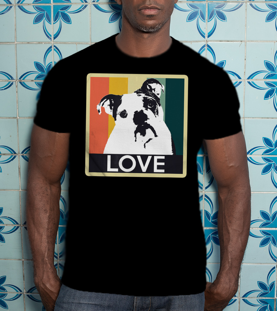 Vintage English Bulldog Love Retro Style Stripes T-Shirt