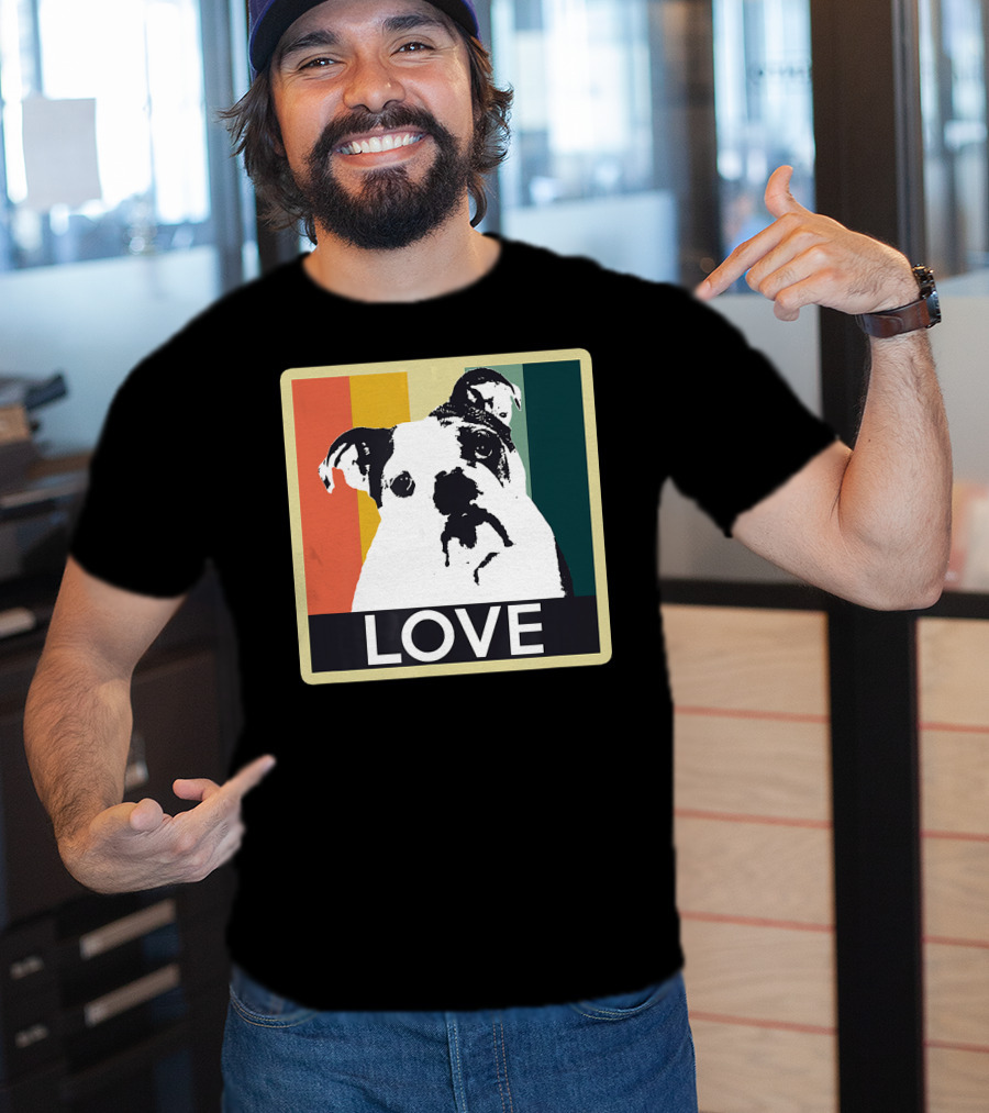 Vintage English Bulldog Love Retro Style Stripes T-Shirt