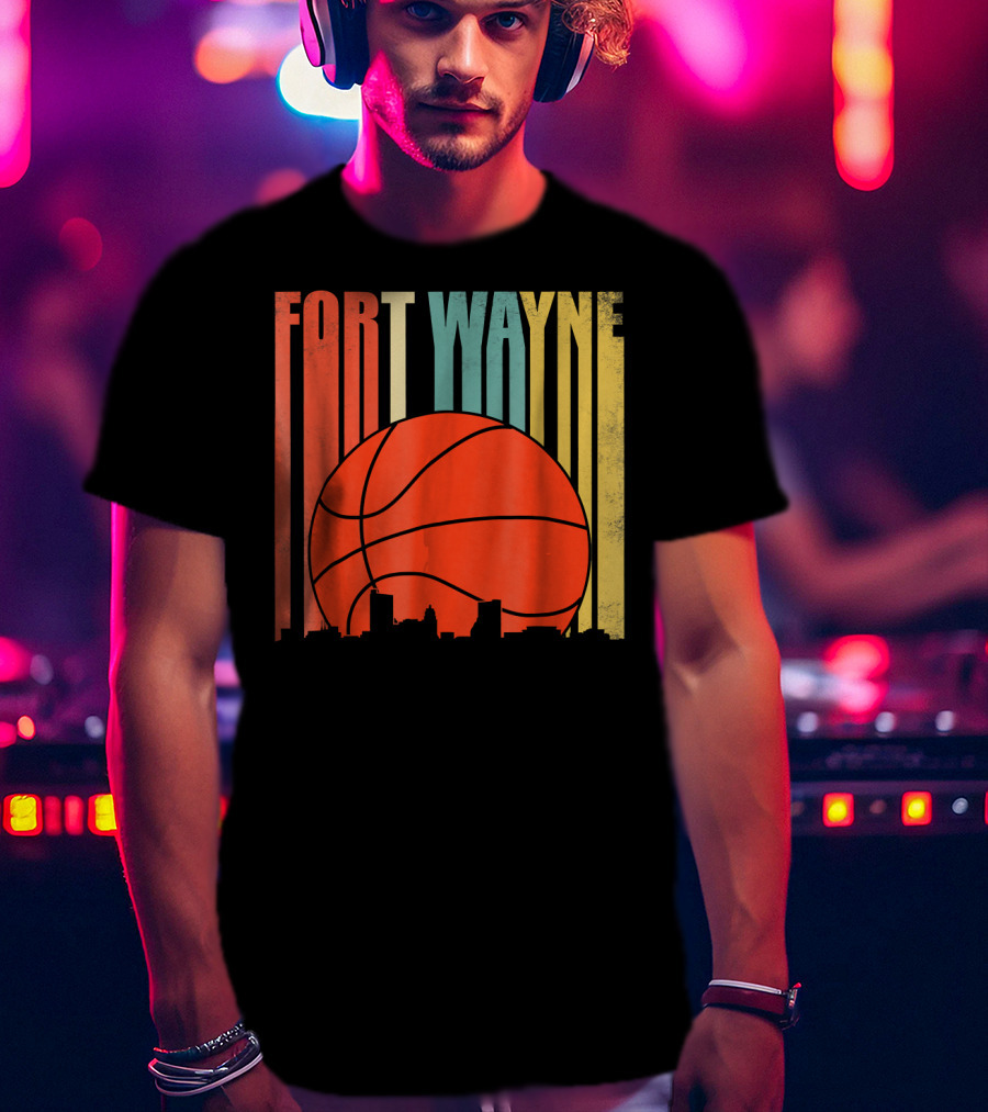 Fort Wayne Indiana Vintage Basketball Skyline Retro T-Shirt