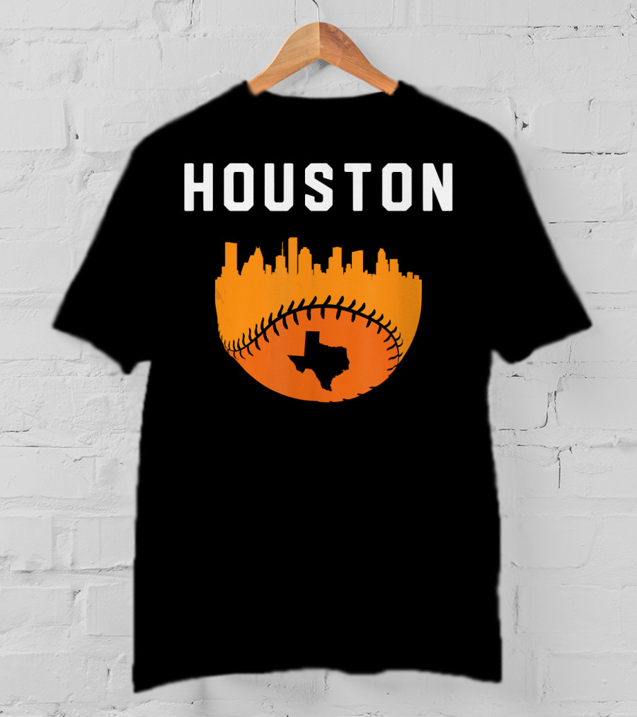 Houston Texas Cityscape Vintage Baseball Skyline T-Shirt