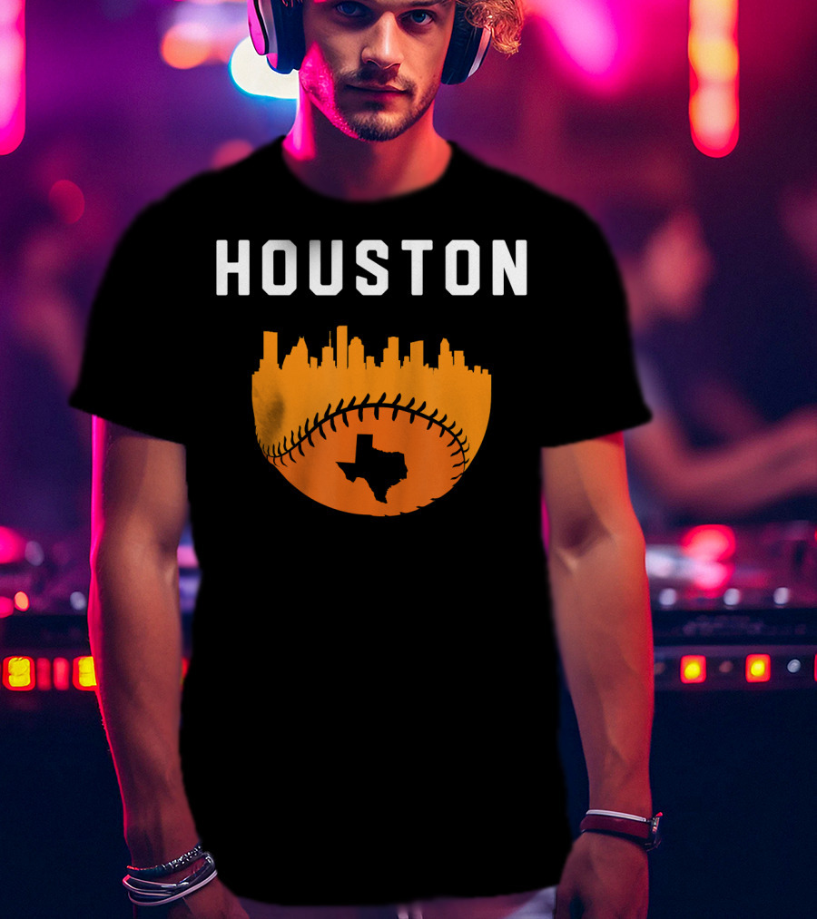Houston Texas Cityscape Vintage Baseball Skyline T-Shirt