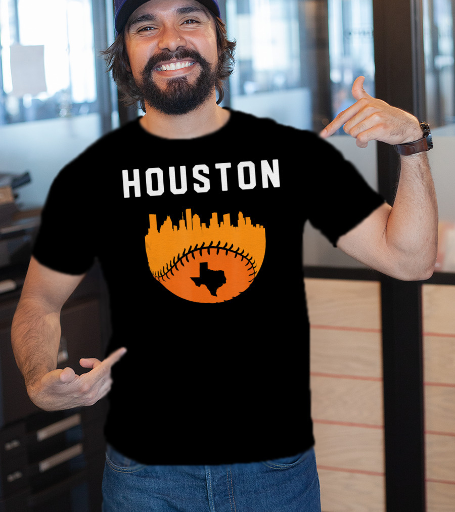 Houston Texas Cityscape Vintage Baseball Skyline T-Shirt