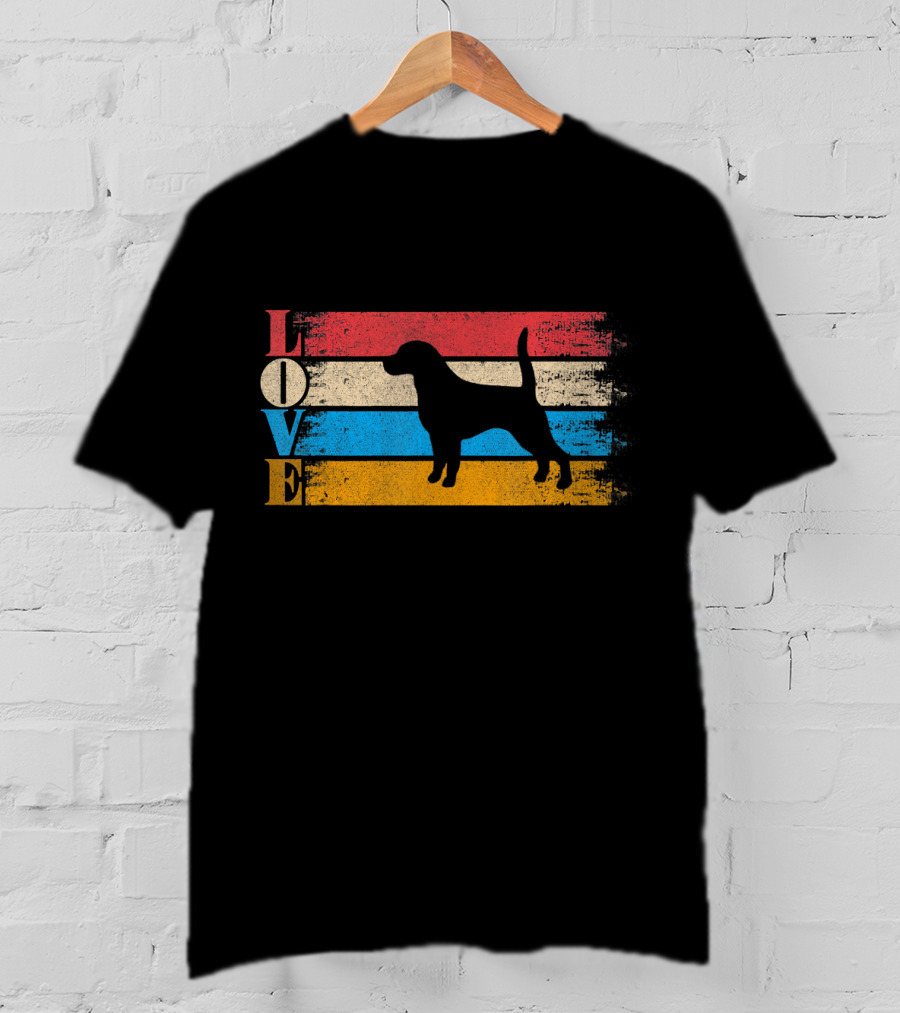 Vintage Love Beagle Dog Silhouette Stripes T-Shirt