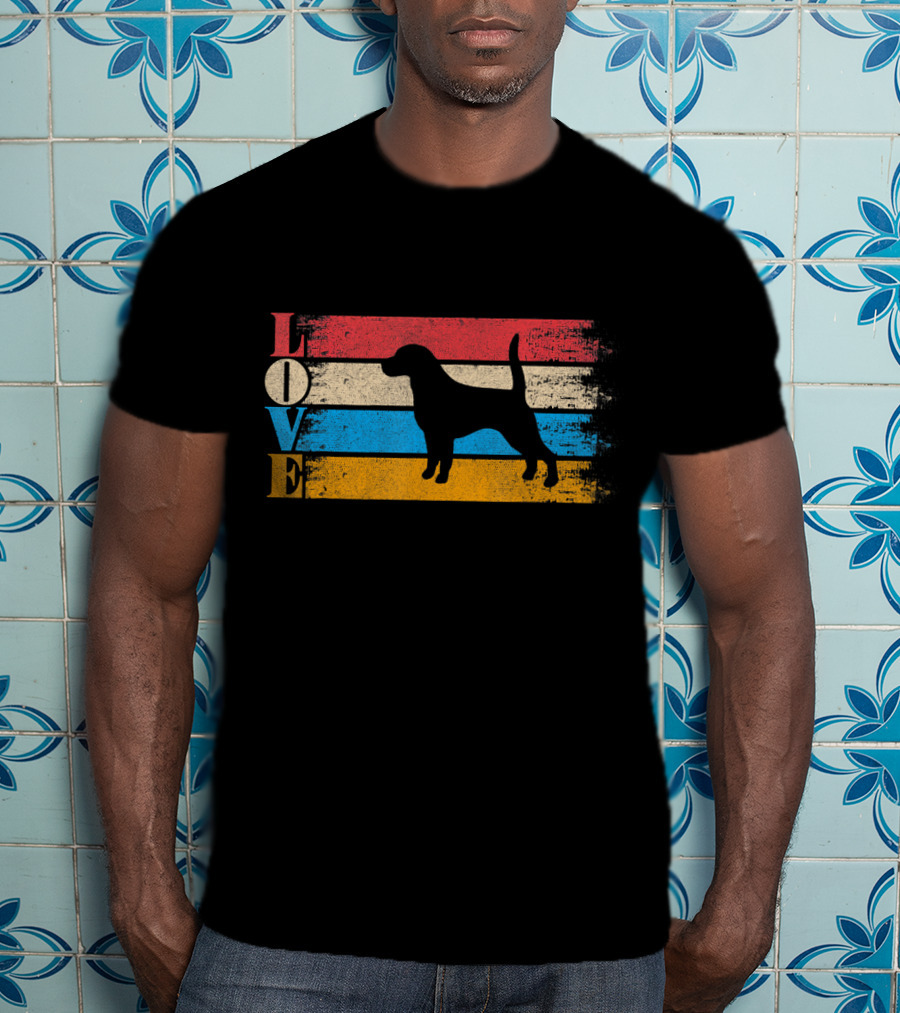 Vintage Love Beagle Dog Silhouette Stripes T-Shirt