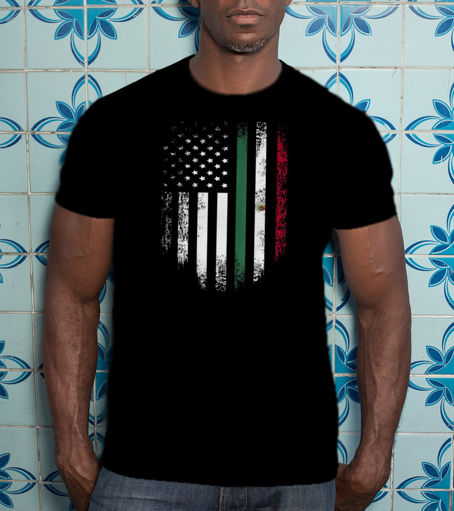 Vintage Mexican Roots American Grown Mex Flag Fusion T-Shirt