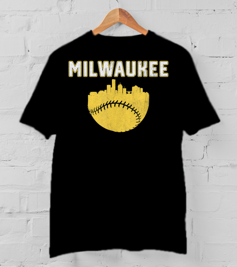 Milwaukee Wisconsin Cityscape Vintage Baseball Skyline T-Shirt