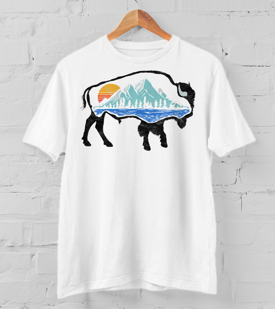 Vintage National Park Landscape Bison Mountain Sunset T-Shirt