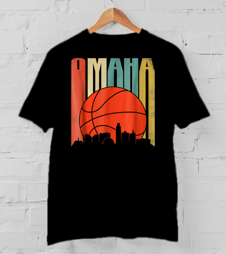 Vintage Omaha Nebraska Basketball Skyline Retro T-Shirt