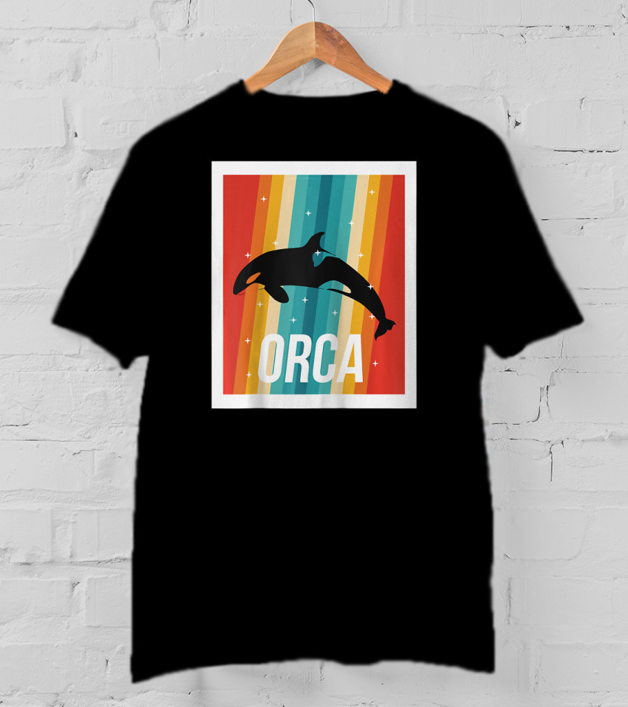 Vintage Orca Killer Whale Rainbow Stripes Retro Raglan Baseb T-Shirt