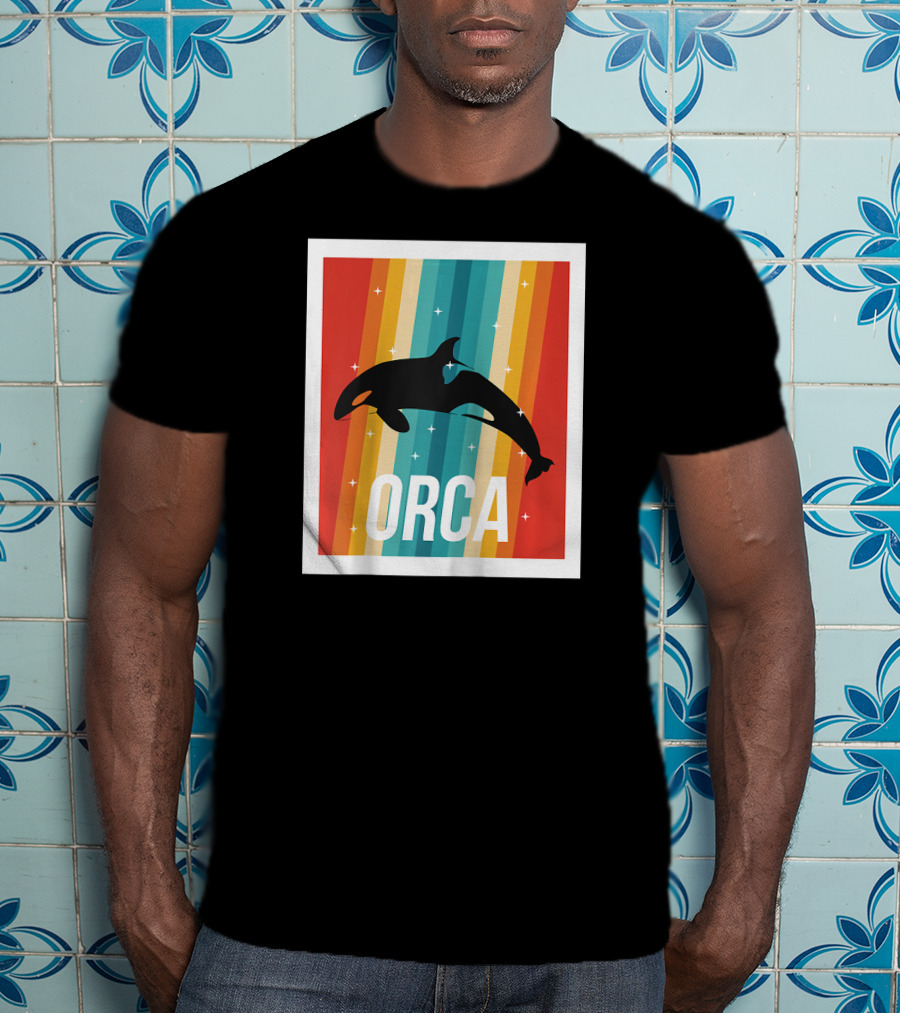 Vintage Orca Killer Whale Rainbow Stripes Retro Raglan Baseb T-Shirt