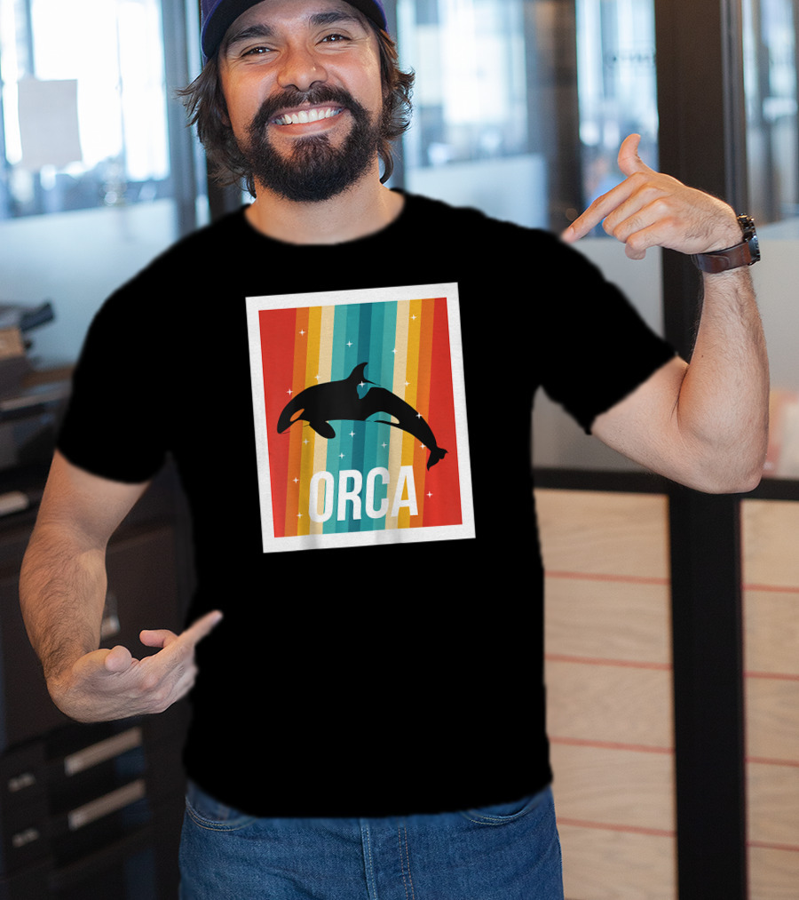 Vintage Orca Killer Whale Rainbow Stripes Retro Raglan Baseb T-Shirt