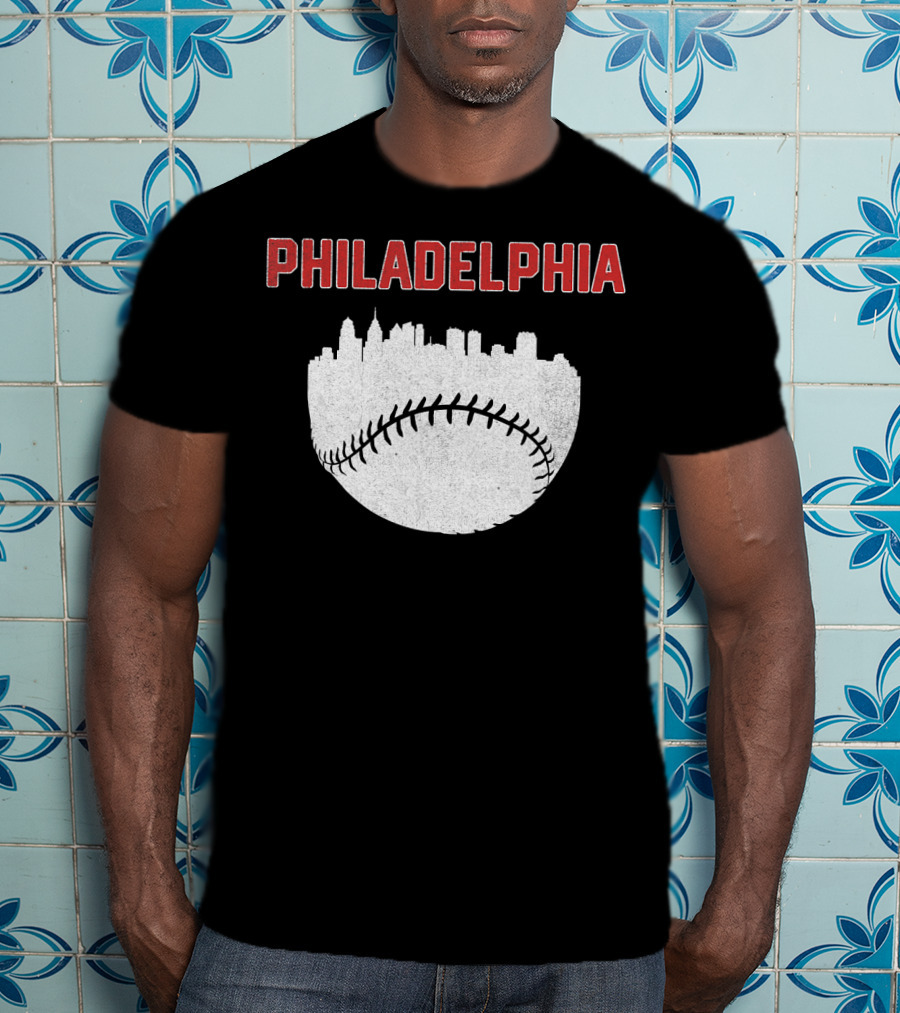 Philadelphia Cityscape Baseball T-Shirt