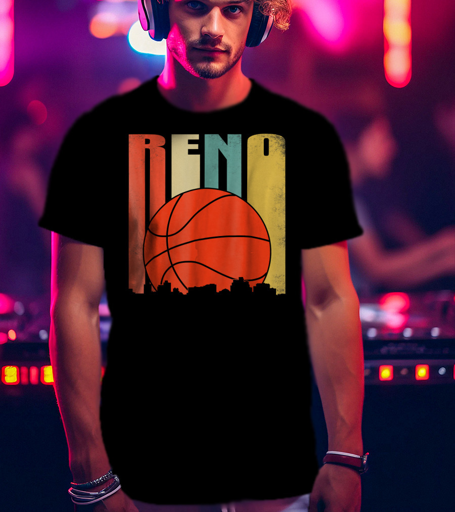 Reno Nevada Retro Basketball Skyline T-Shirt