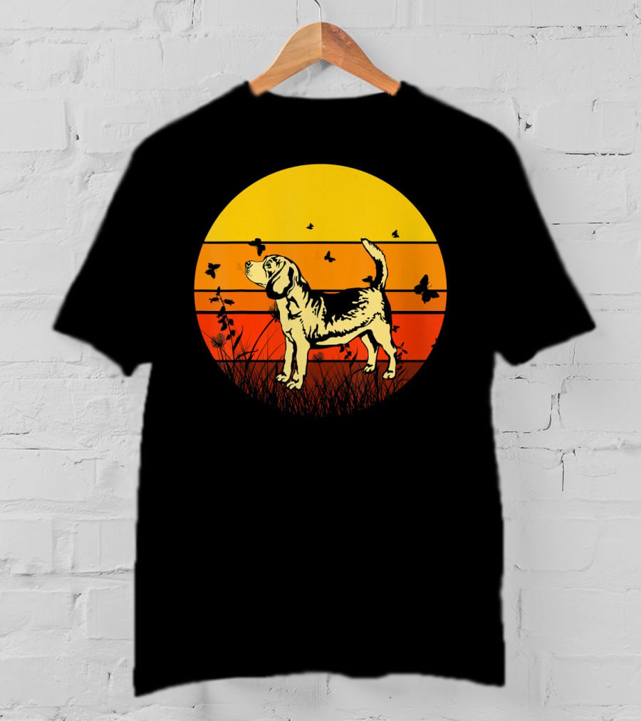 Vintage Beagle Sun With Butterflies And Grass T-Shirt