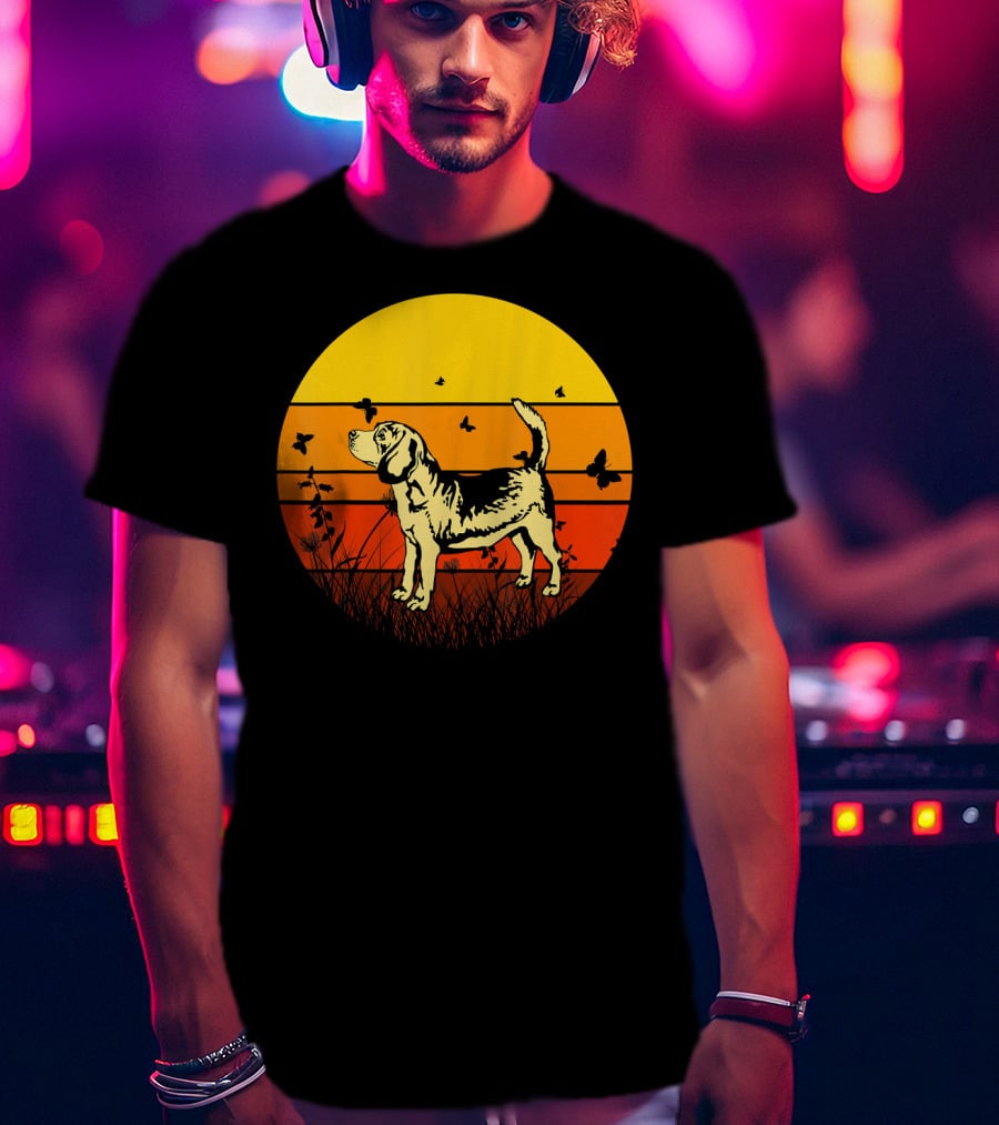 Vintage Beagle Sun With Butterflies And Grass T-Shirt