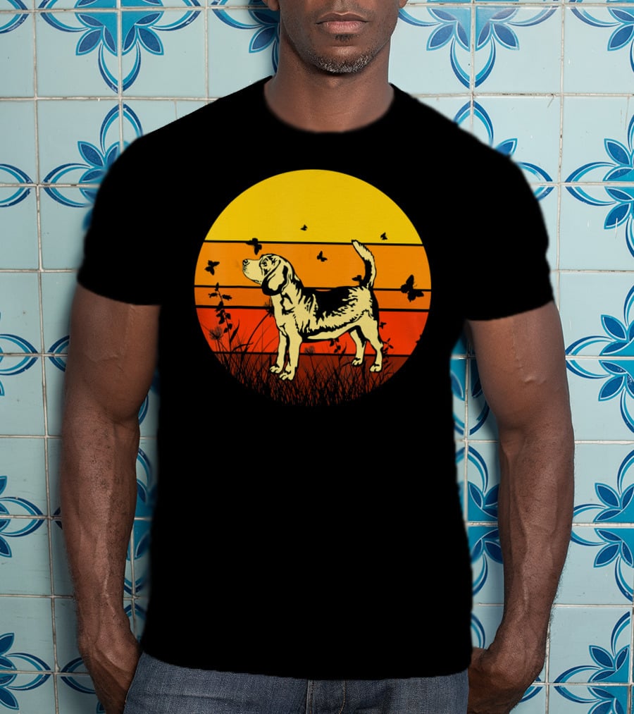 Vintage Beagle Sun With Butterflies And Grass T-Shirt