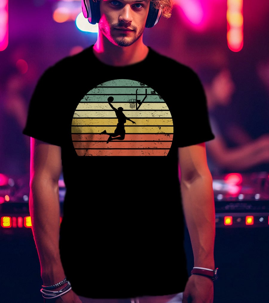 Vintage Basketball Dunk Sunset Retro T-Shirt