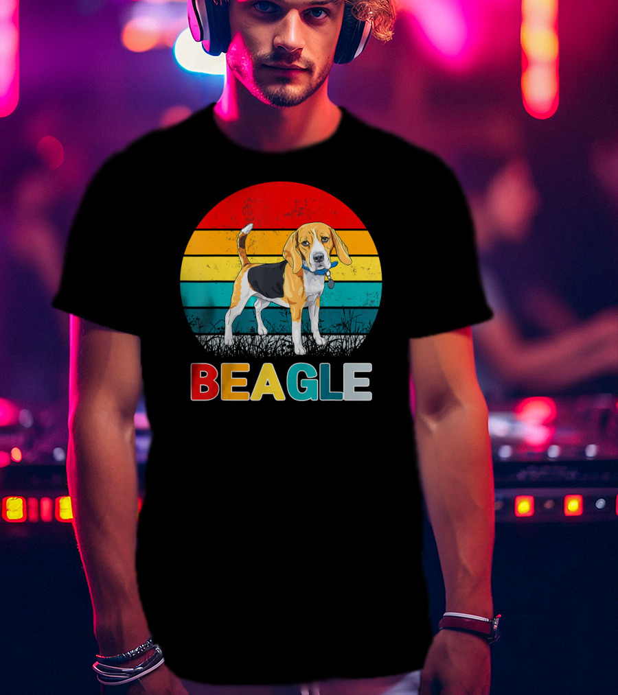 Vintage Beagle Retro Stripes Graphics T-Shirt