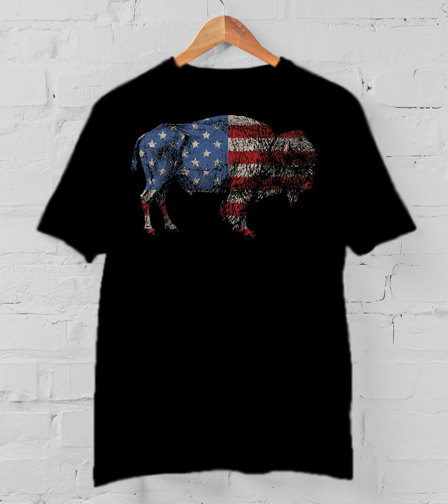 Vintage American Flag Bison Buffalo Patriotic T-Shirt