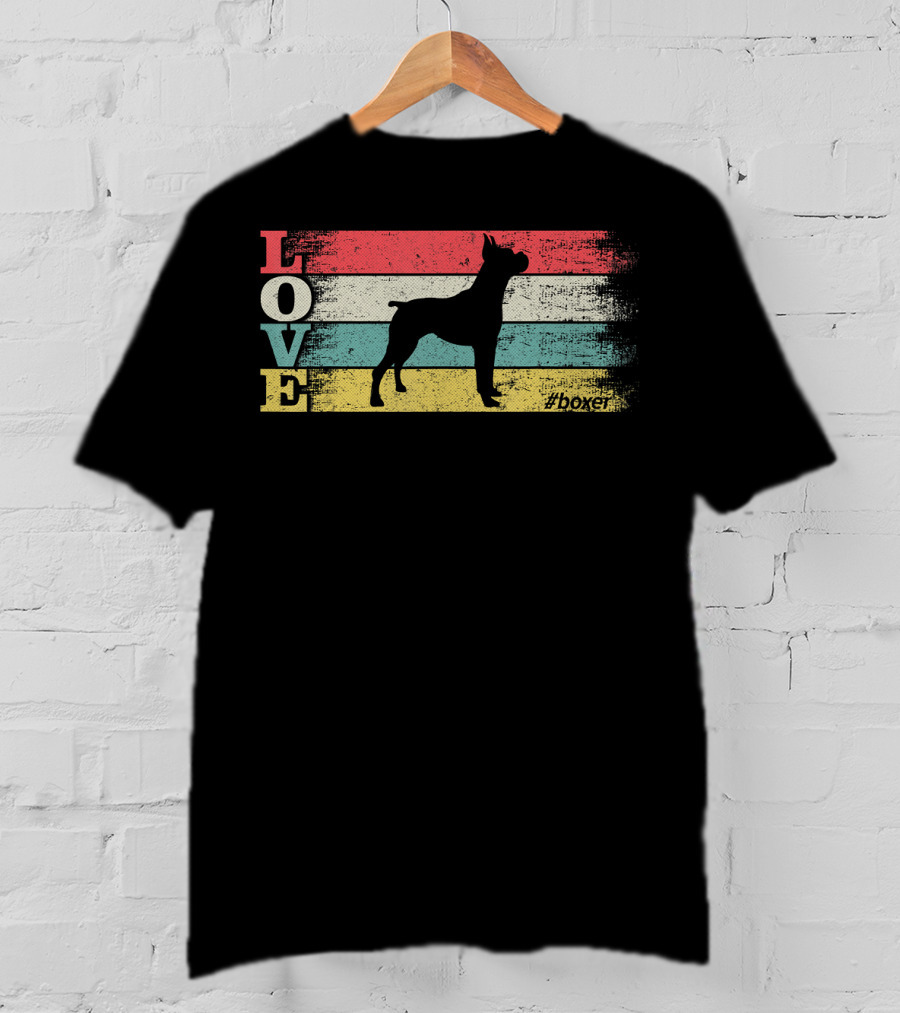 Vintage Love Boxer Dog Silhouette #Boxer Stripes T-Shirt