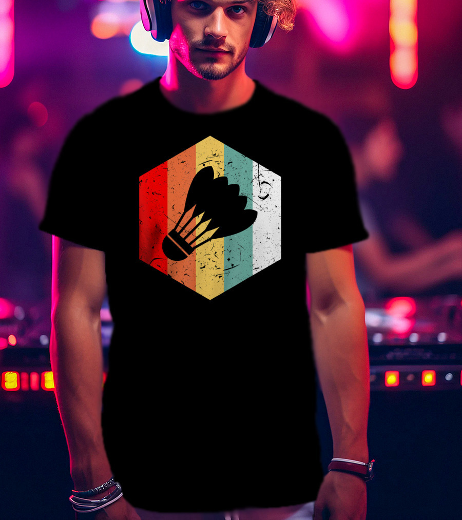 Vintage Shuttlecock Retro Hexagon Sports T-Shirt