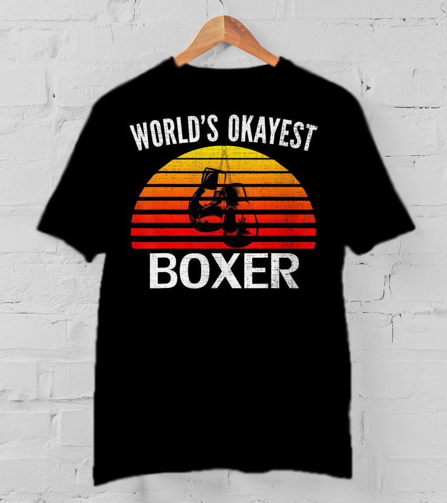 World's Okayest Boxer Vintage Funny Boxing Gloves Sunset T-Shirt