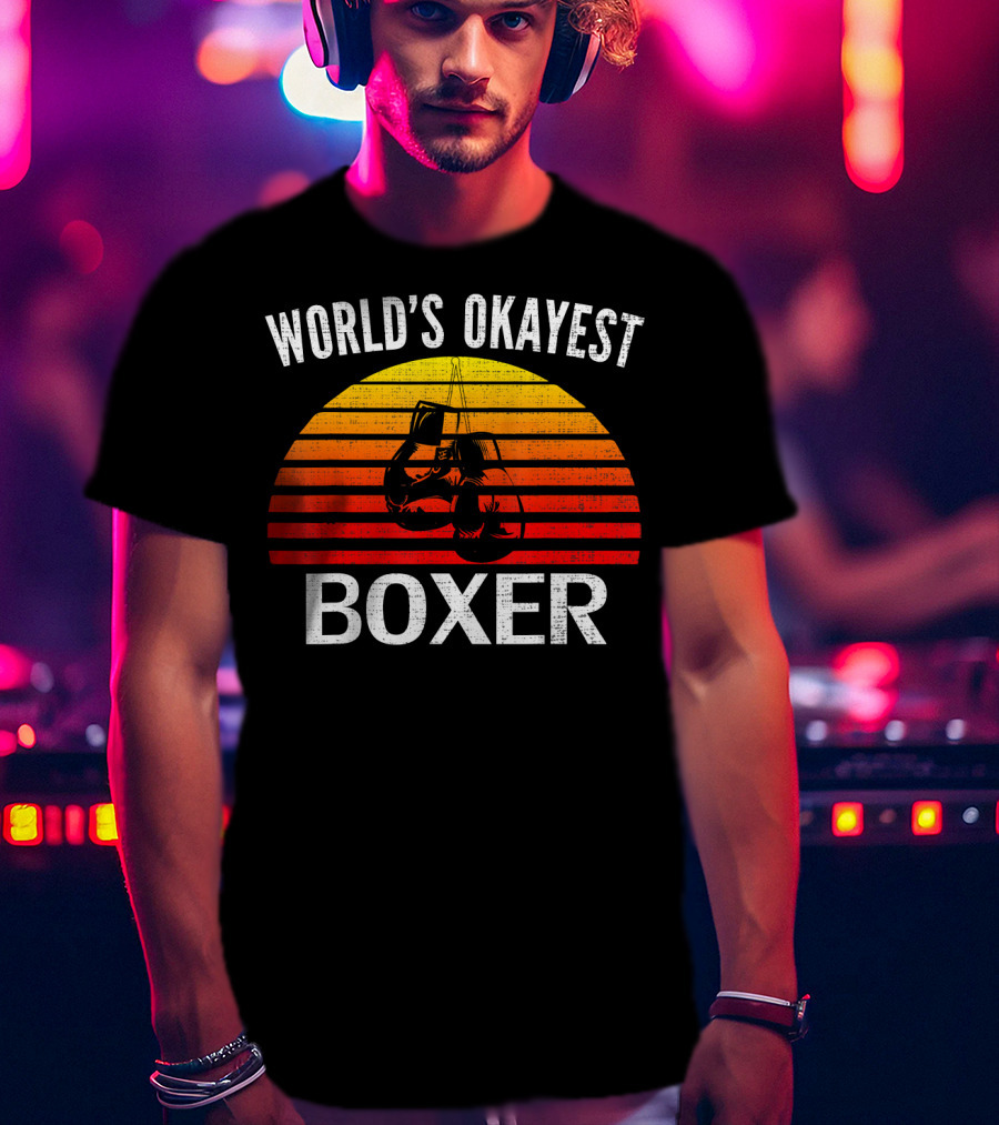 World's Okayest Boxer Vintage Funny Boxing Gloves Sunset T-Shirt