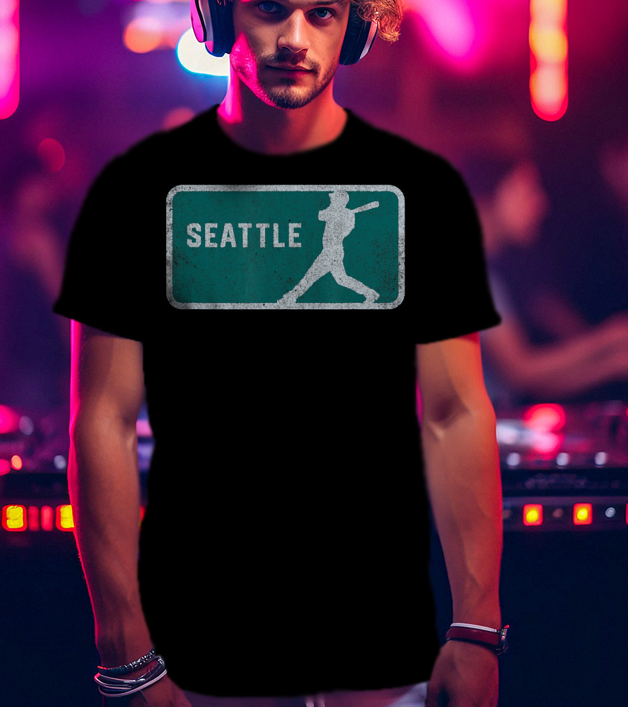 Seattle Vintage Baseball Player Silhouette SEA T-Shirt