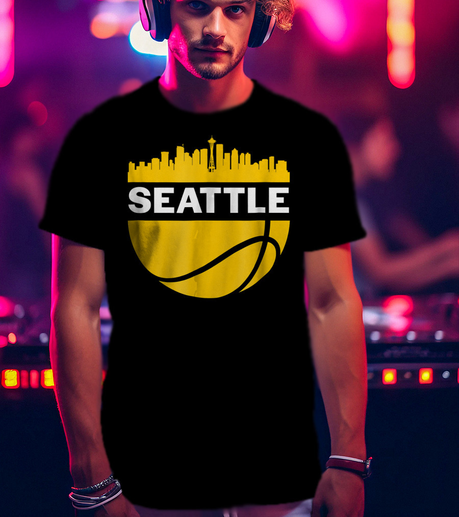 Seattle Skyline Basketball Cityscape Vintage T-Shirt