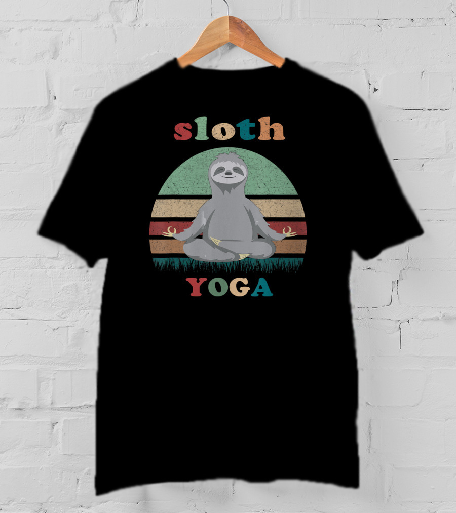 Sloth Yoga Vintage Retro Stripes Meditation Pose T-Shirt