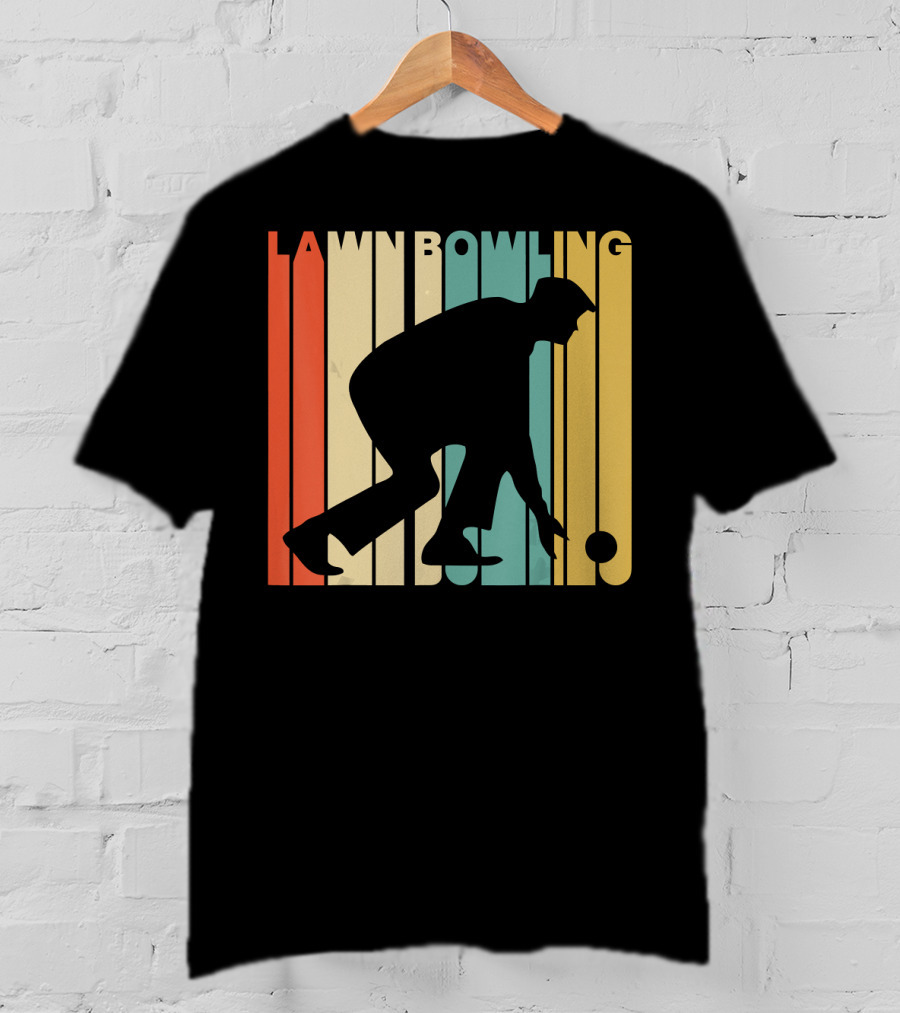 Vintage Lawn Bowling Silhouette Retro Stripes T-Shirt