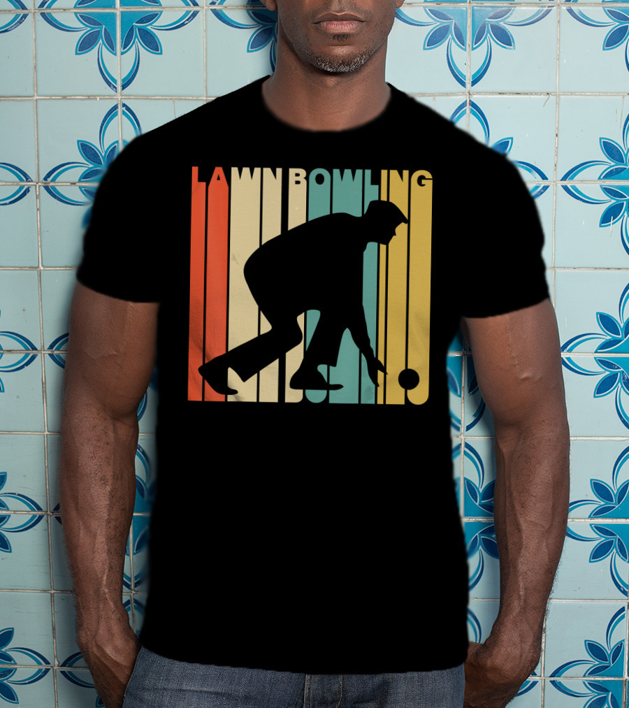 Vintage Lawn Bowling Silhouette Retro Stripes T-Shirt