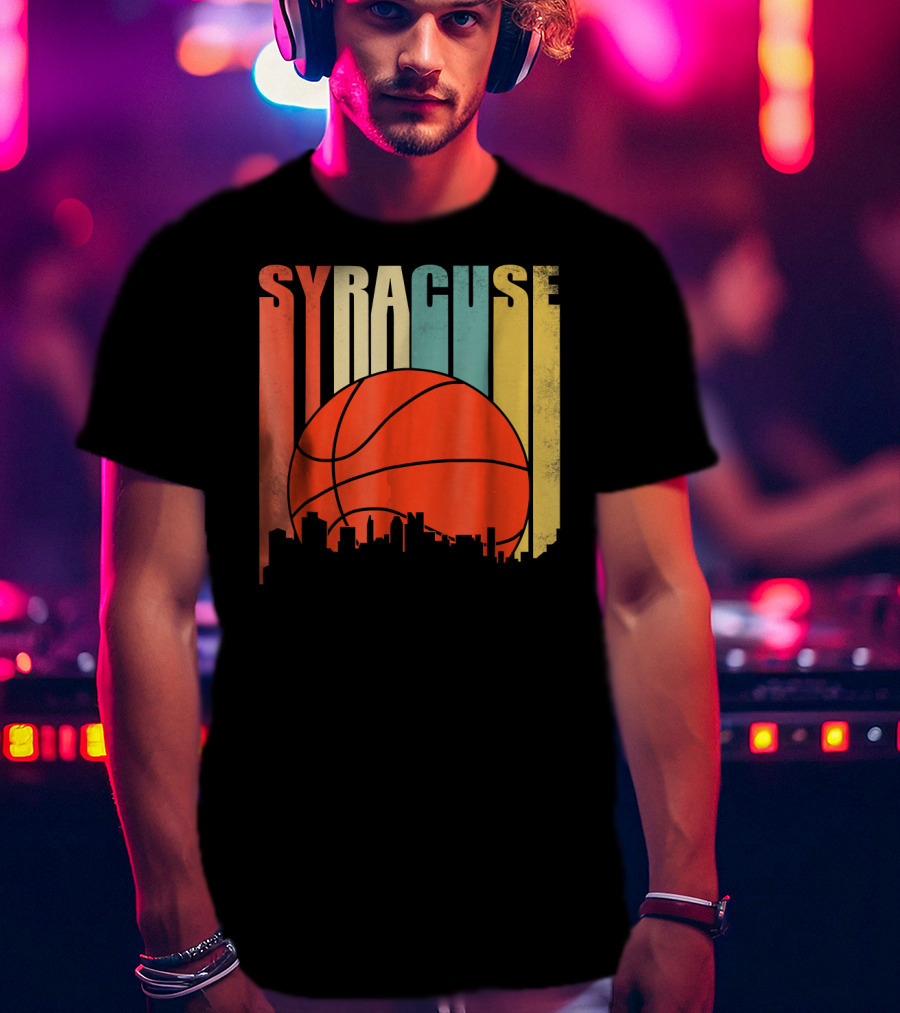 Syracuse New York Vintage City Skyline Basketball T-Shirt