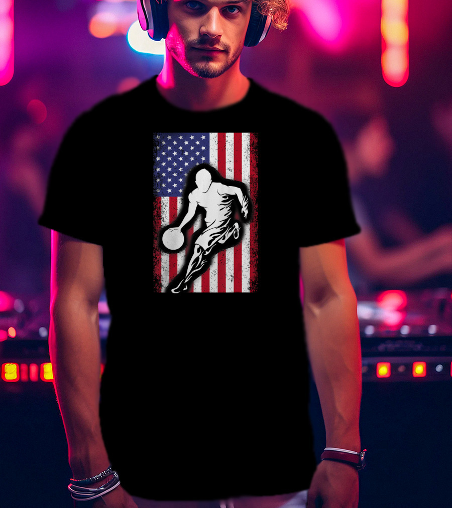 Vintage USA American Flag Player Basketball T-Shirt