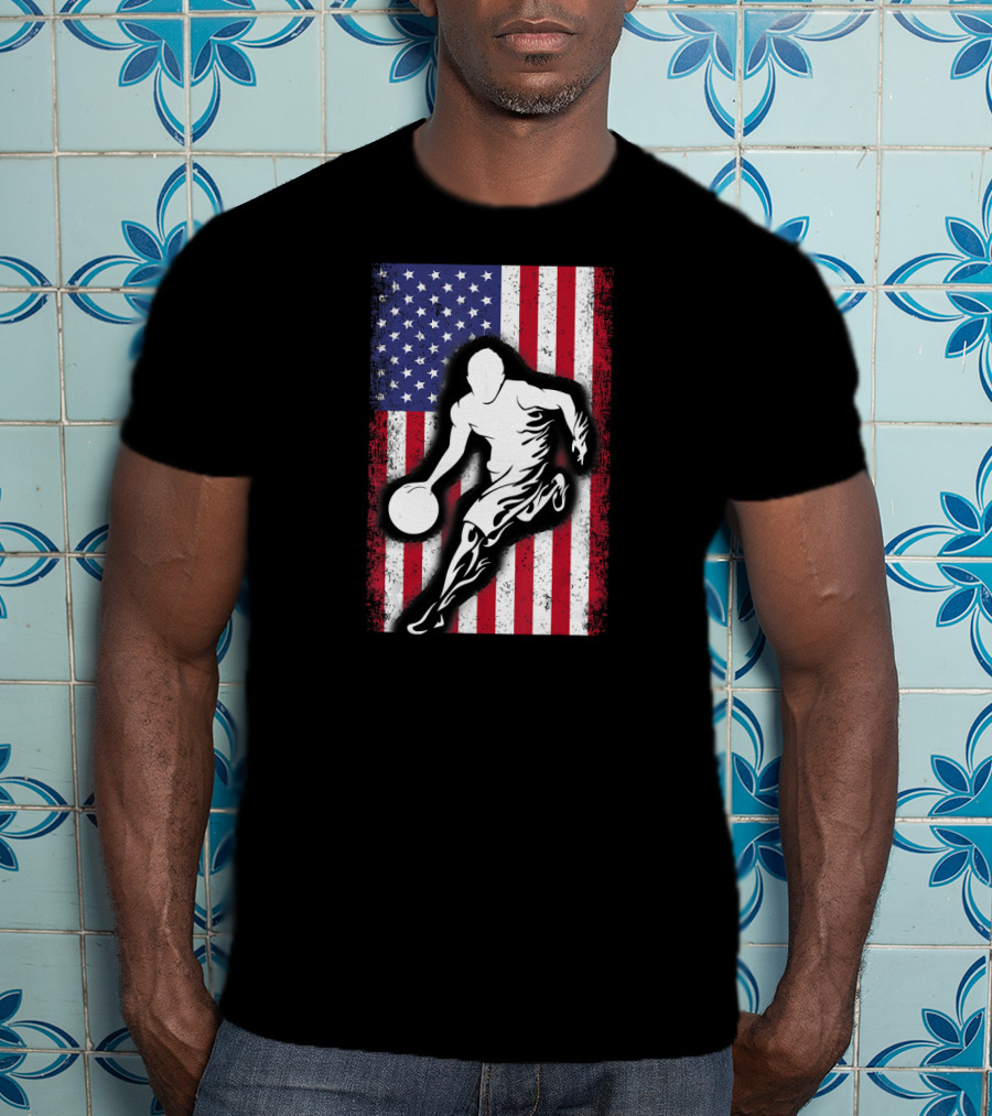 Vintage USA American Flag Player Basketball T-Shirt