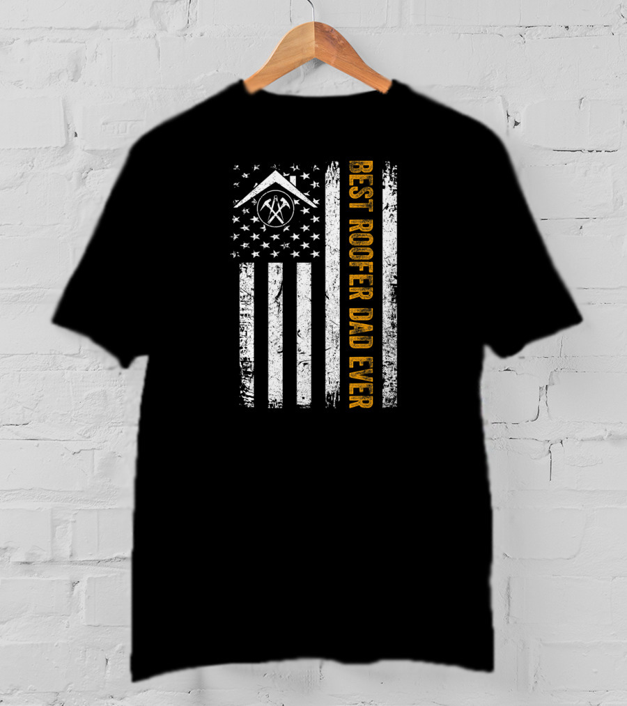 Vintage USA Flag Best Roofer Dad Ever Americ T-Shirt