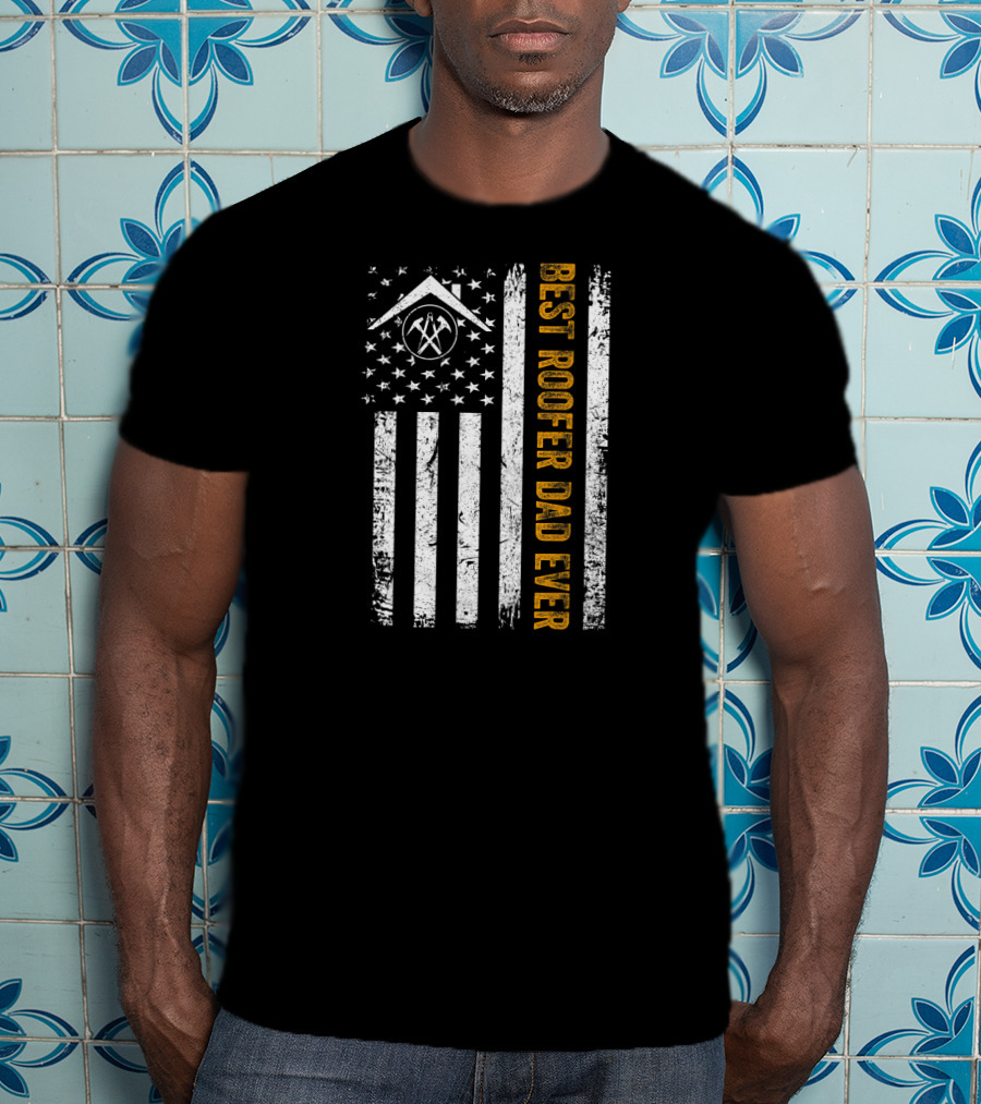 Vintage USA Flag Best Roofer Dad Ever Americ T-Shirt