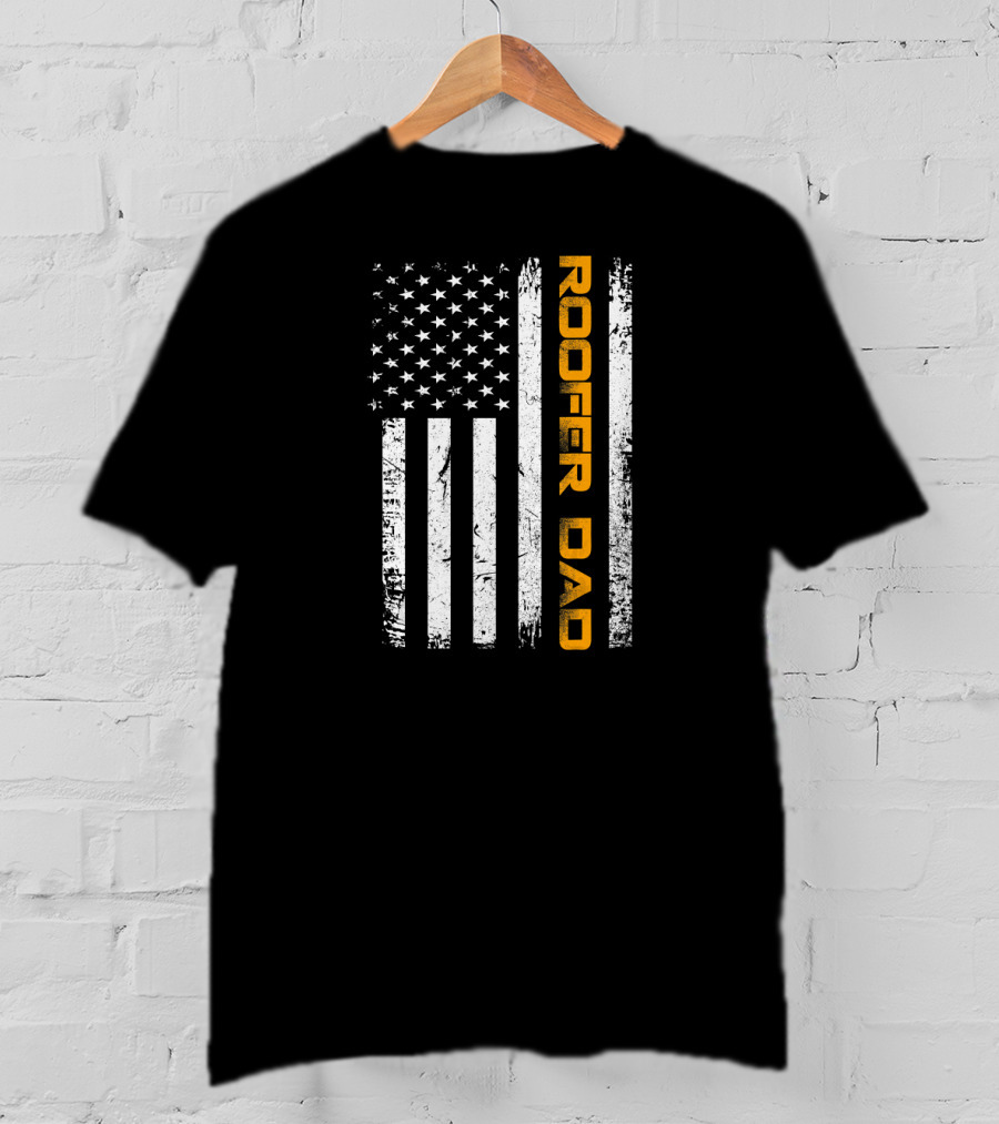 Vintage Roofer Dad American Flag USA Fun T-Shirt