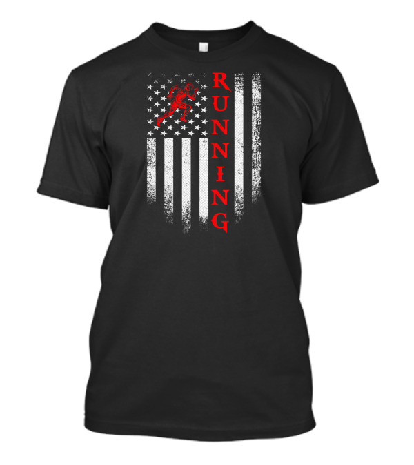 Vintage USA Running American Flag Stars Stripes Funny Pat T-Shirt