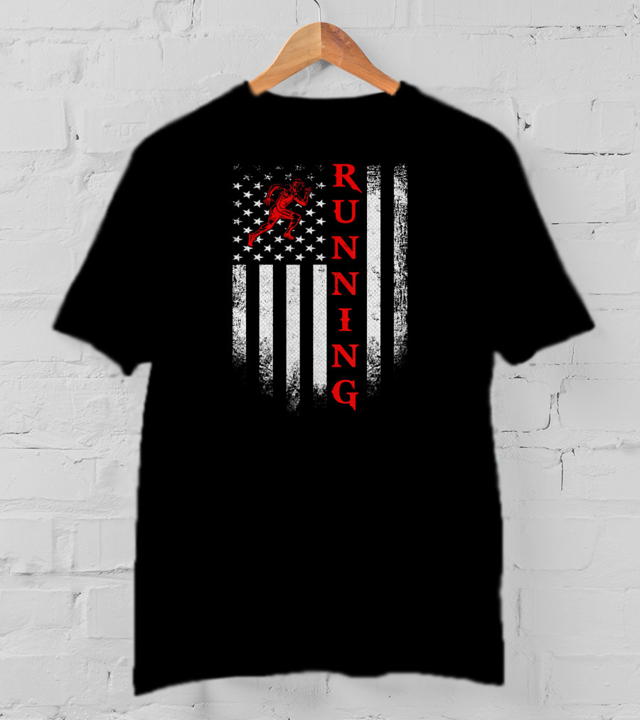 Vintage USA Running American Flag Stars Stripes Funny Pat T-Shirt